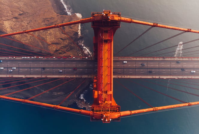 Overhead view of bridge over water