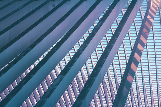 skyscraper with blue and purple light