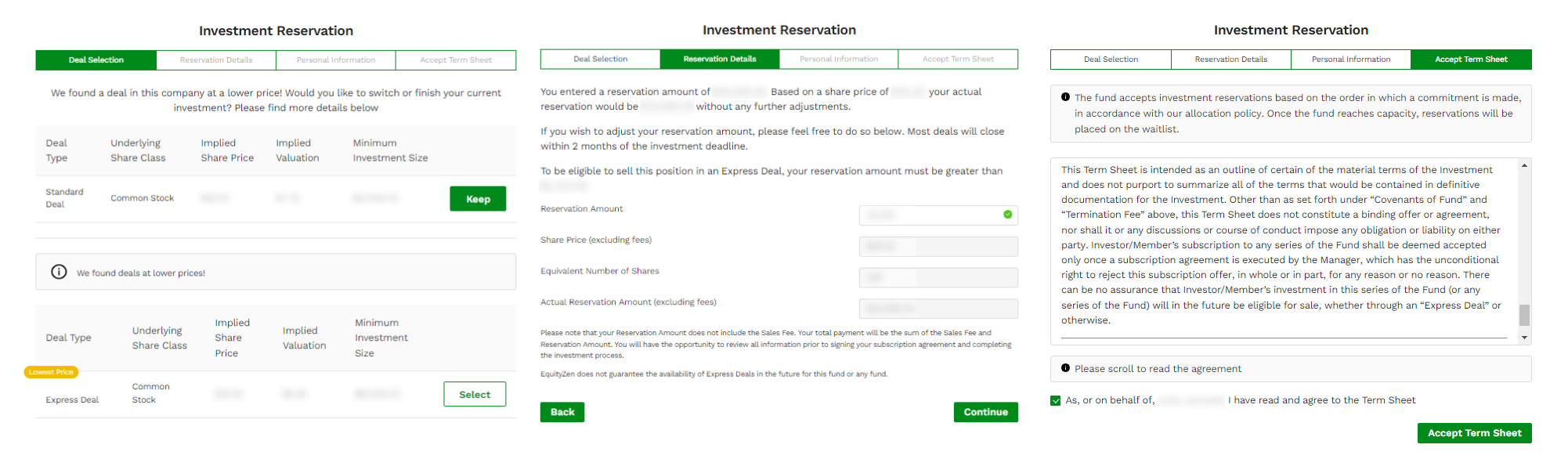 Sample of Investment Reservation process steps